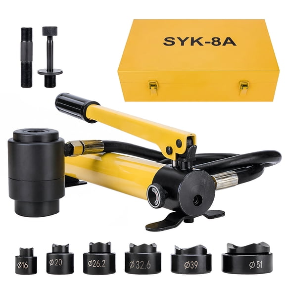 JOVELL 8-Ton Hydraulic Knockout Punch Set, 1/2" to 2" Electrical Conduit Hole Cutter Driver Kit with 6 Dies & Pump, Hydraulic Hole Puncher for Metal & Electricians