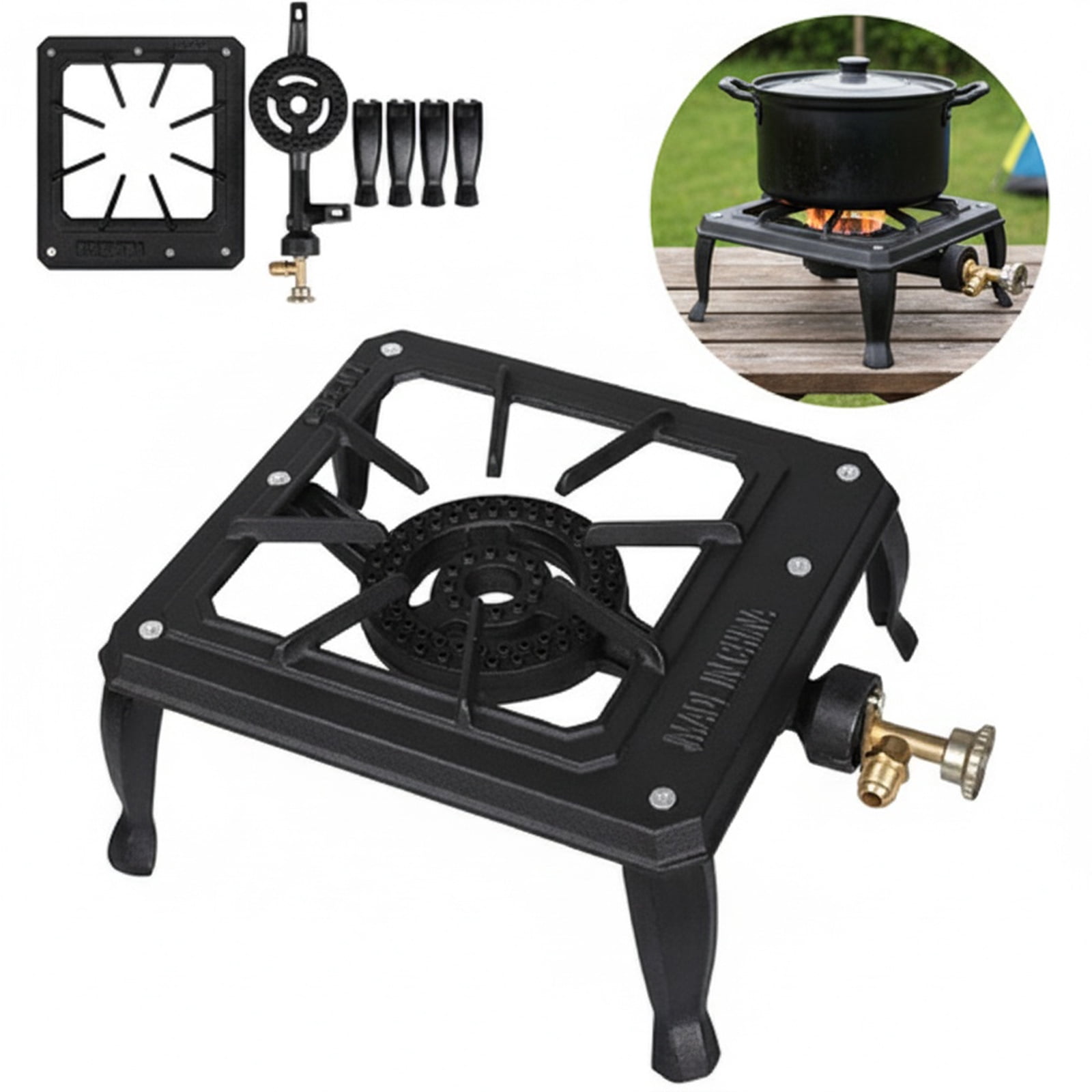 JOVELL 90,000 BTU Propane Burner, Camping Stove Single Burner, Portable Cast Iron Gas Cooker for Outdoor BBQ, Turkey Fry, RV, Tailgate, without Regulator