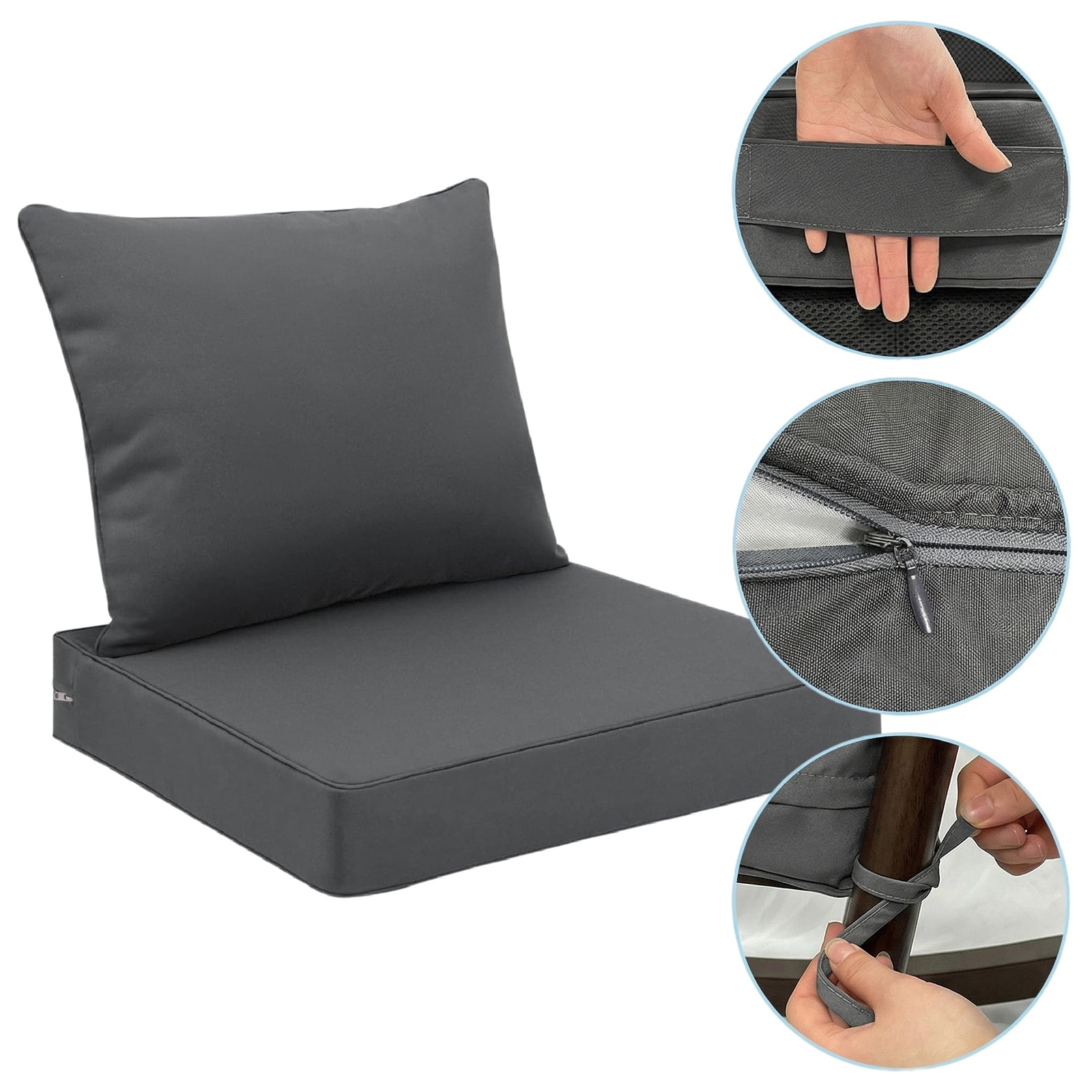 JOVELL All-Weather Outdoor Chair Cushions Set of 2, 22"×22"×4" Thick High-Density Memory Foam Deep Seat Cushion, Waterproof & Fade Resistant Patio Furniture Cushions, Gray, 1Pack