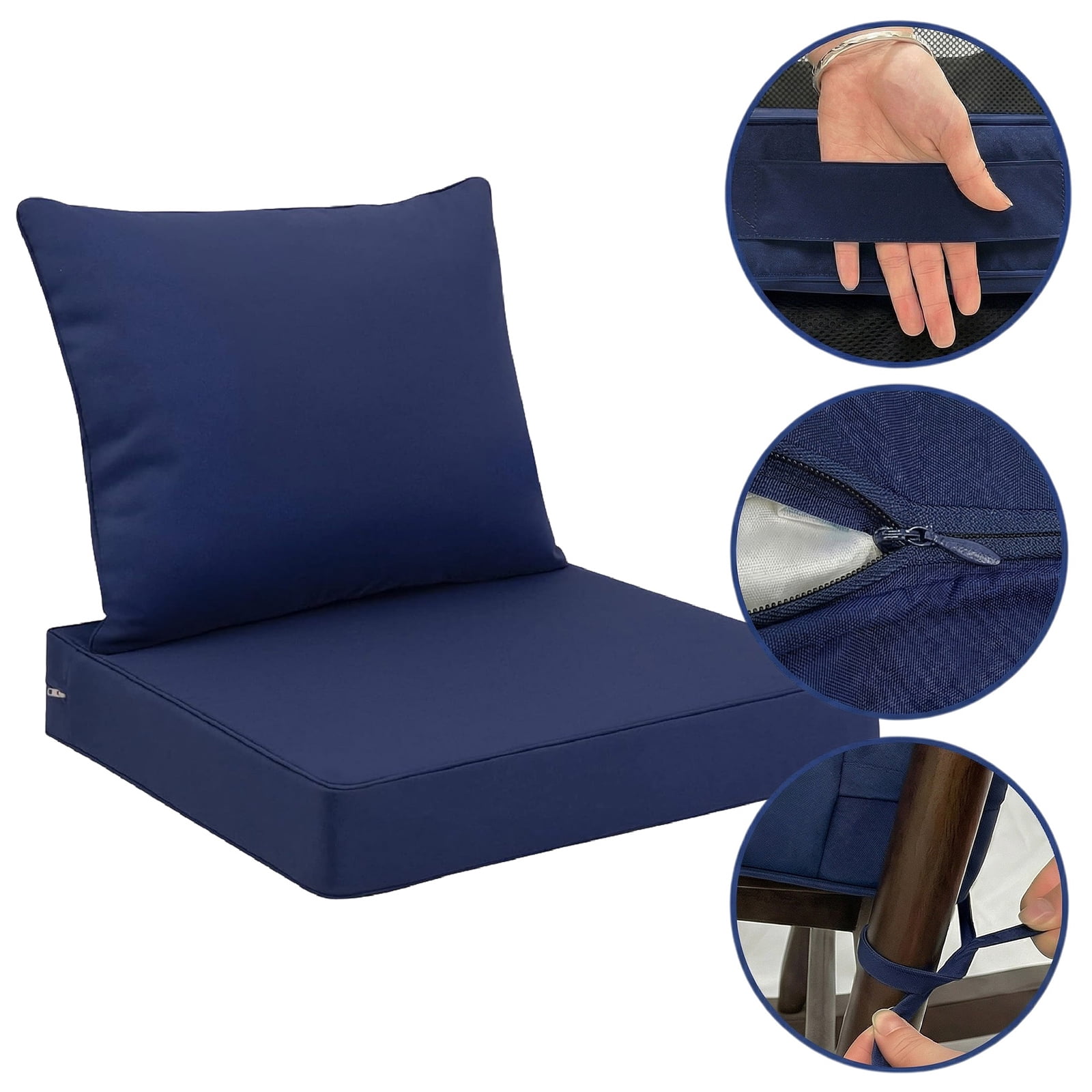 JOVELL All-Weather Outdoor Chair Cushions Set of 2, 22"×22"×4" Thick High-Density Memory Foam Deep Seat Cushion, Waterproof & Fade Resistant Patio Furniture Cushions, Navy, 1Pack