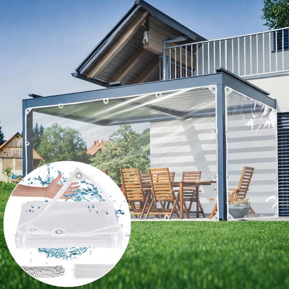 JOVELL Clear Tarp, 16Mil Heavy Duty Waterproof PVC Vinyl Tarpaulin with Grommets, Transparent UV Resistant Tarp for Gazebo Porch Greenhouse Outdoor Cover, 9.8' x 9.8'