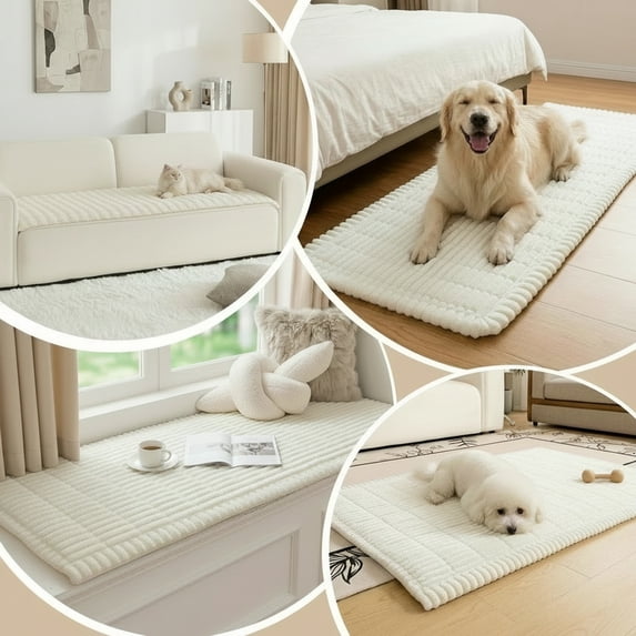 Pet Couch Cover for Dogs, Non-Slip Sofa Slipcover, Soft Fuzzy Washable Furniture Protector Mat for Pets (Ivory, 36'' x 83'')