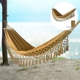 thumbnail image 1 of JOVELL Double Hammock 450lbs Capacity, 40" Wide Brazilian Style Portable Cotton Rope Hammock with Fringe, 2 Person Hammock for Outdoor, Backyard, Patio, Camping, Beige, 1 of 8