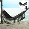 thumbnail image 1 of JOVELL Double Hammock 450lbs Capacity, 40" Wide Brazilian Style Portable Cotton Rope Hammock with Fringe, 2 Person Hammock for Outdoor, Backyard, Patio, Camping, Black, 1 of 8