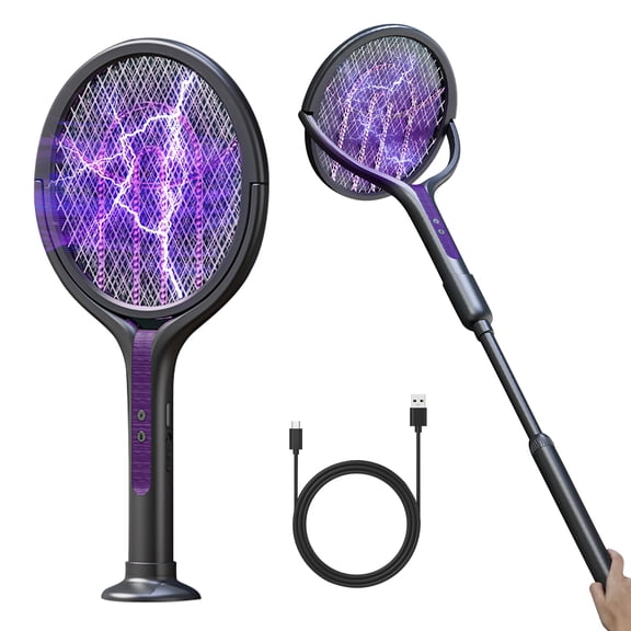 JOVELL Electric Fly Swatter, 2800V Rechargeable Mosquito Zapper Racket with UV Light & LED Flashlight, Indoor Outdoor Bug Killer for Home, Kitchen, Patio