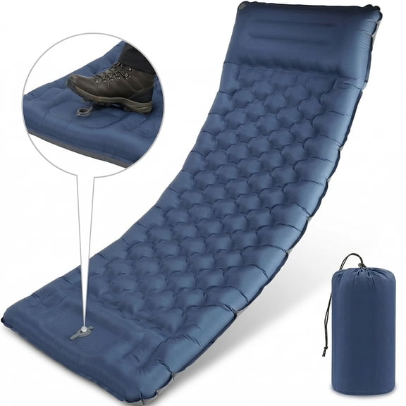 JOVELL Inflatable Sleeping Pad with Built-in Foot Pump & Pillow, 4.7" Thick Waterproof Camping Air Mattress, Self Inflating Sleep Pad for Backpacking, Hiking, Tent, Navy