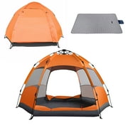 JOVELL Instant Pop Up Tent for 3-4 Person, Waterproof & Windproof Family Camping Tent with Carry Bag, Portable Automatic Tent for Outdoor Hiking Traveling, Orange