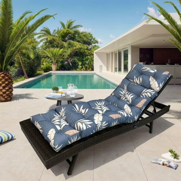 JOVELL Outdoor Chaise Lounge Cushion, 71"×20"×4" Thick Waterproof Patio Furniture Cushion, Fade & UV Resistant Rocking Chair Pad for Pool Backyard Beach, 1Pack, Gray Leaves