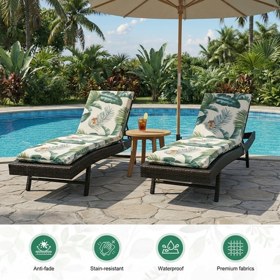 JOVELL Outdoor Chaise Lounge Cushions 2 Pack, 76×23×3 Inch Water-Resistant Patio Furniture Cushion, Thick High-Density Foam Cushions for Pool & Lawn, Hawaii