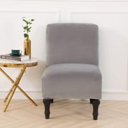 JOVELL Velvet Armless Chair Cover 1 Pack, High Stretch Non-Slip Accent Chair Slipcovers, Washable Slipper Chair Protector for Living Room Gray