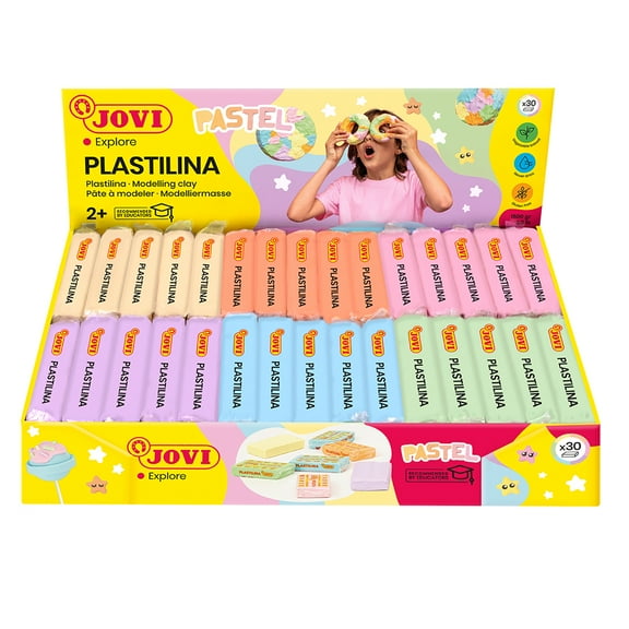 JOVI Plastilina Modeling Clay, Display Box of 30 Bars, Pastel Colors