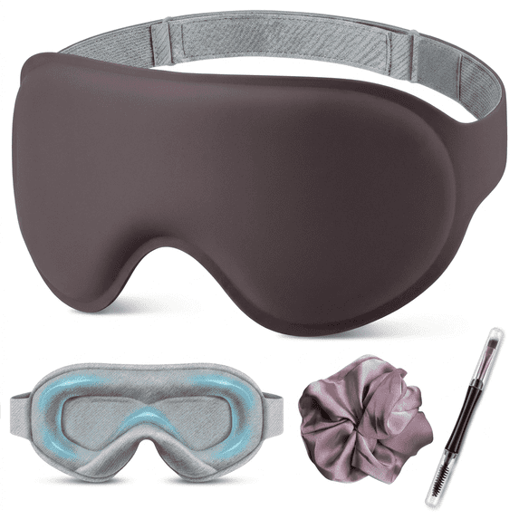 JOWBOOW 3D Weighted Sleep Mask Gift Set, 100% Blackout Memory Foam Eye Mask for Side Sleepers, with Satin Scrunchie & Duo-End Eyebrow Brush