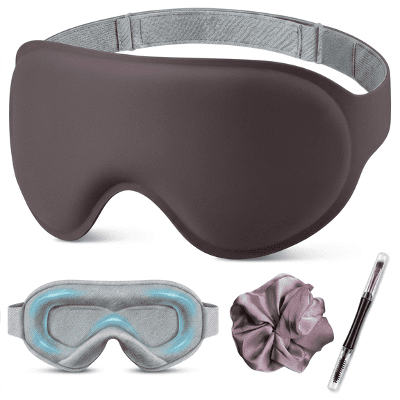 JOWBOOW 3D Weighted Sleep Mask Gift Set, 100% Blackout Memory Foam Eye Mask for Side Sleepers, with Satin Scrunchie & Duo-End Eyebrow Brush