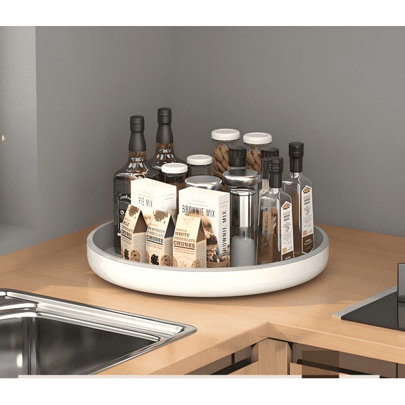 JOWBOOW 12-Inch Lazy Susan Organizer, Non-Skid Turntable Spinning Rack for Kitchen Cabinet, Pantry & Fridge Storage, White