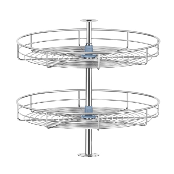 JOWBOOW 18" Full Circle Lazy Susan, 2-Tier Chrome Rotating Corner Cabinet Organizer, Adjustable Replacement Shelves for Kitchen