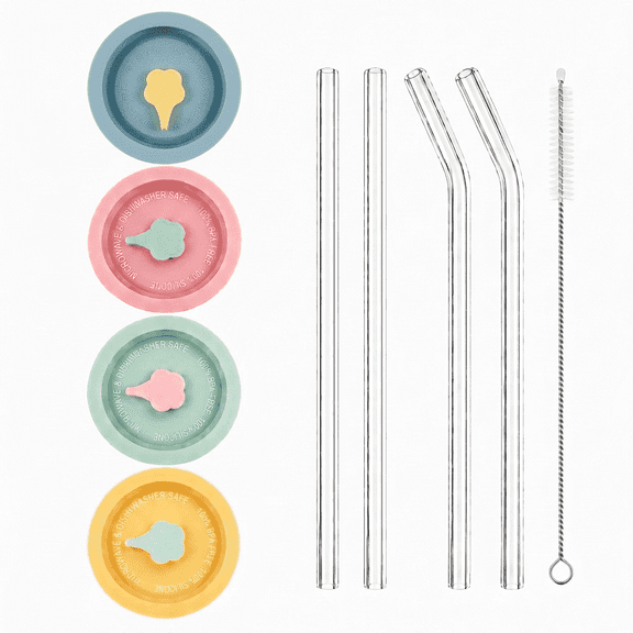 JOWBOOW  Bpa-Free Airtight Silicone Mason Jar Lids with Straw Hole 4 Pack