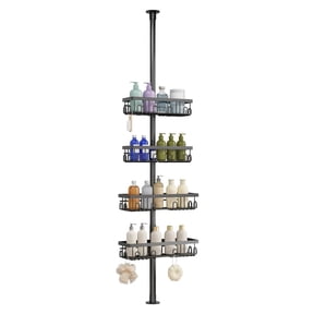 JOWBOOW Rustproof 4-Tier Adjustable Tension Corner Shower Caddy Silver