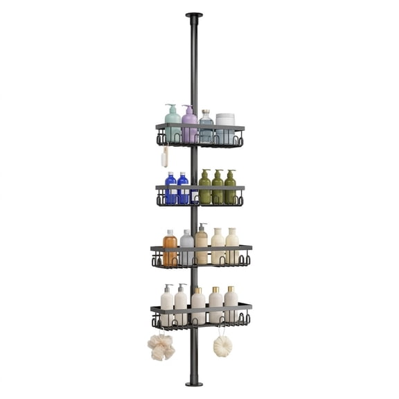 JOWBOOW Rustproof 4-Tier Adjustable Tension Corner Shower Caddy Silver