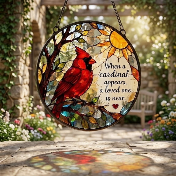 JOWBOOW Stained Glass Cardinal Suncatcher 1 Piece 8 in Red