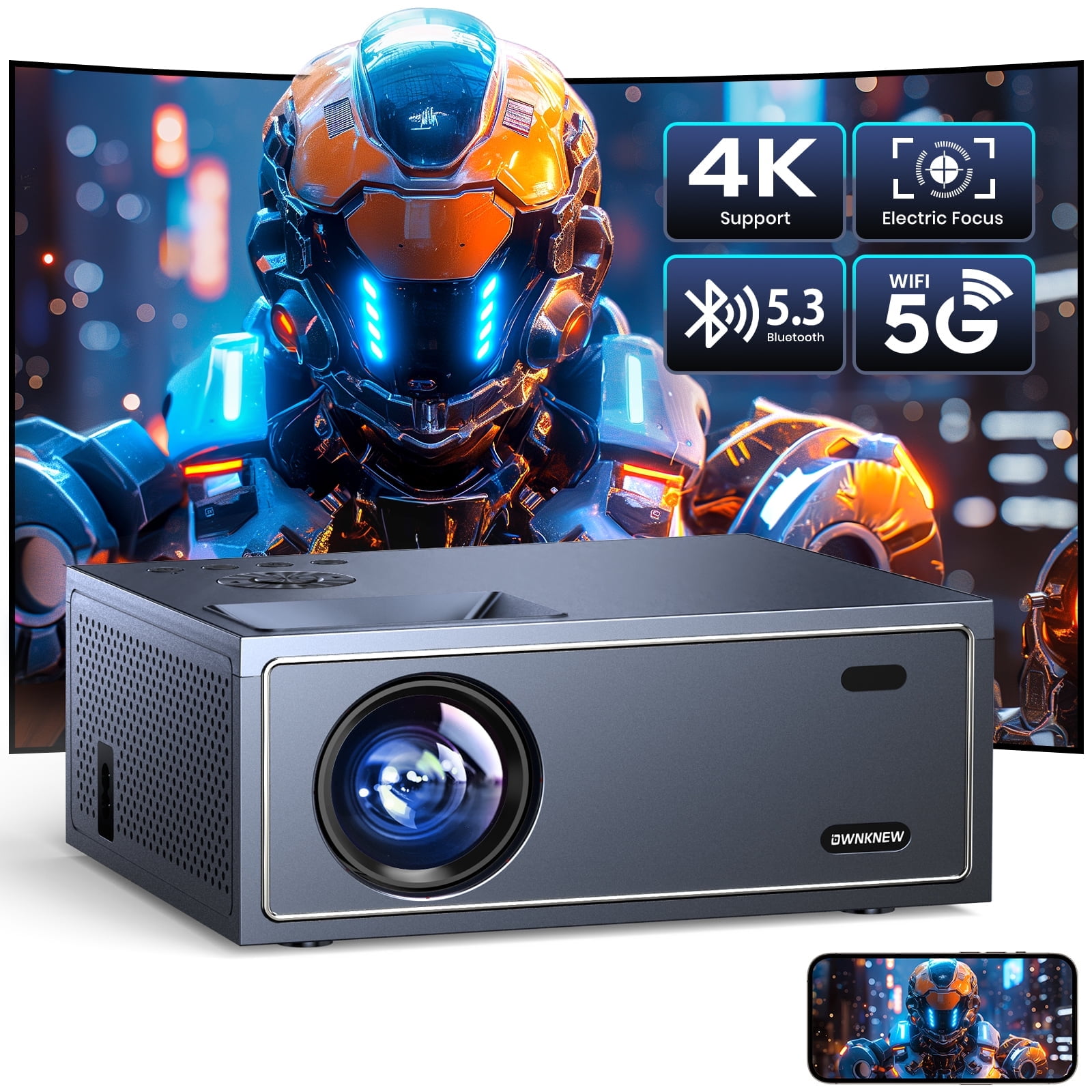 4K Projector with 5G Wifi & Bluetooth, 17000LM, Supports Multiple