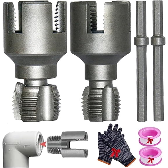 JOWNEEL 1/2"-3/4" Pipe Threading Tool Kit, Internal & External Threader Compatible with Electric Drills for PVC and Water Lines