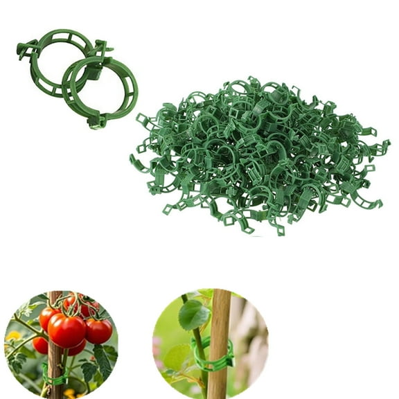 JOWNEEL 100pcs Plant Support Clips for Climbing Plants, Reusable Plastic Trellis Clips for Tomato, Grape Vine, Vegetables, Garden Fixing Clips (100, Green)