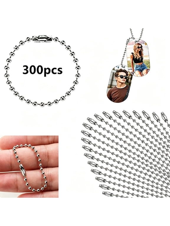300 pcs Ball Chains Keychain Tag Keychain Ball Chain Bulk,Beaded Chain Connector Chains for Keychains,Silver Nickel Plated Metal 2.4mm Ball Bead Chains