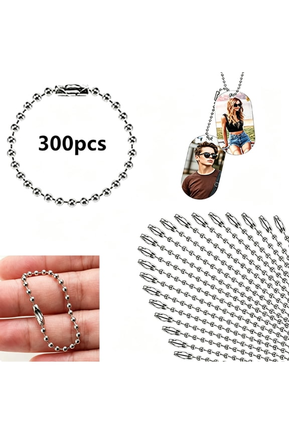 300 pcs Ball Chains Keychain Tag Keychain Ball Chain Bulk,Beaded Chain Connector Chains for Keychains,Silver Nickel Plated Metal 2.4mm Ball Bead Chains