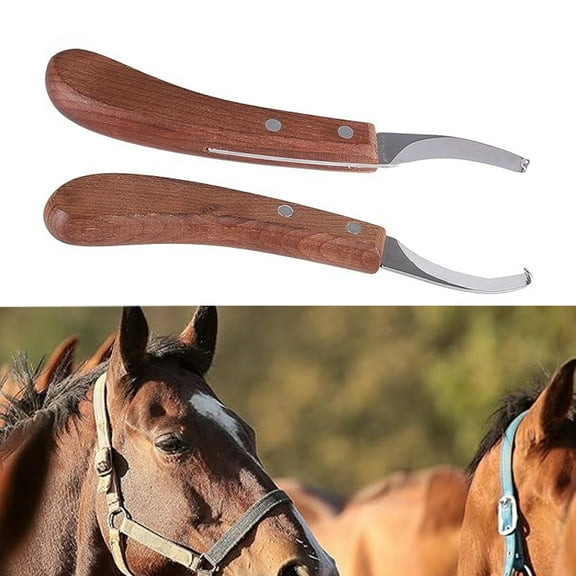 JOWNEEL Left and Right Handed Hoof Knives with Wooden Handle 2Pack Farrier Hoof Trimming Knife Set of Horses Cow Donkey