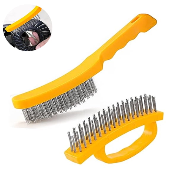 JOWNEEL Wire Scratch Brush Set Heavy Duty Stainless Steel Wire Brushes Deeping Cleaing for Paint Removal Welding Slag Rust Solder Scale (Yellow, 2 pcs)