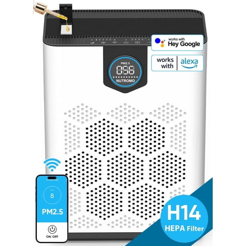 NUTROMO WiFi Smart Air Purifier for Home Large Rooms up to 3000 Sq.Ft., H14 True HEPA, 2 Washable Filters, PM2.5 Display, Alexa & Google Compatible, Removes Allergies, Smoke, Dust & Pet Hair