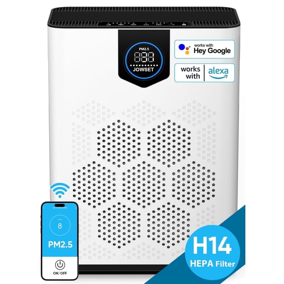 JOWSET Smart HEPA 14 Air Purifiers for Home Large Room up to 2215 Sq Ft, APP Smart Control, CADR 400m³/h, 2 Washable Filters, PM 2.5 Display, Remove Allergies Dust Pet Hair, 22dB
