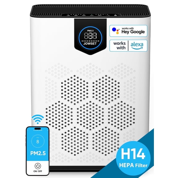 JOWSET Smart HEPA 14 Air Purifiers for Home Large Room up to 2215 Sq Ft, APP Smart Control, CADR 400m³/h, 2 Washable Filters, PM 2.5 Display, Remove Allergies Dust Pet Hair, 22dB