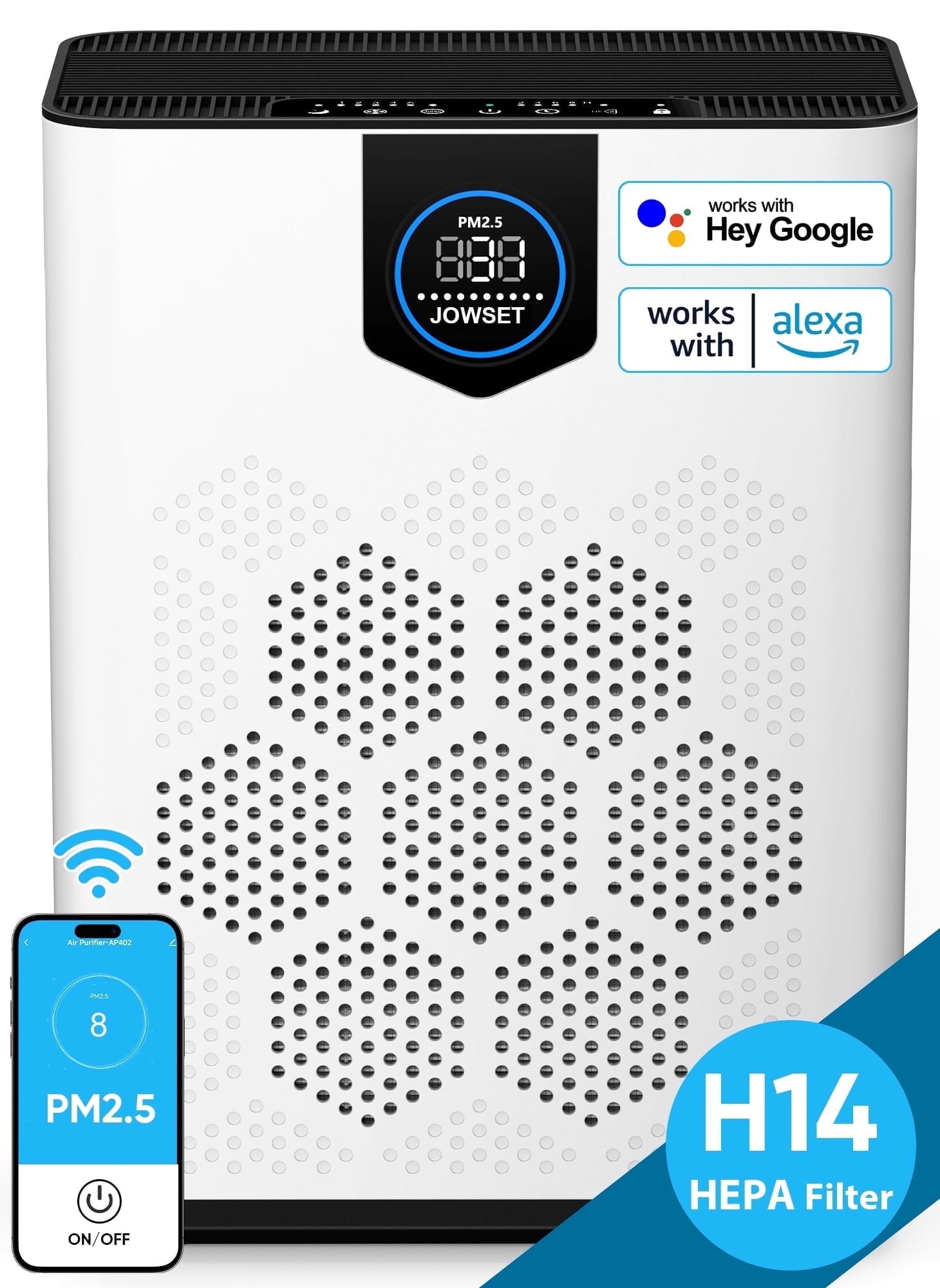 NUTROMO Smart HEPA 14 Air Purifiers for Home Large Room up to 2215 Sq Ft, APP Smart Control, CADR 400m³/h, 2 Washable Filters, PM 2.5 Display, Remove Allergies Dust Pet Hair, 22dB