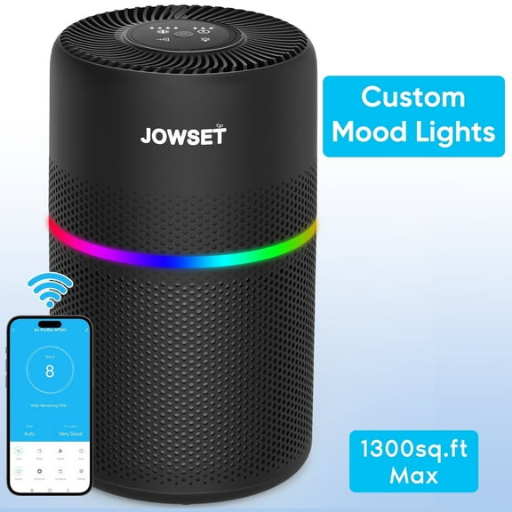 JOWSET WIFI Air Purifiers for Allergies and Asthma, HEPA Air Purifiers for Home Covers 1300 sq.ft, Smoke&Pollen, Dust, Pet Dander&Odor, Black