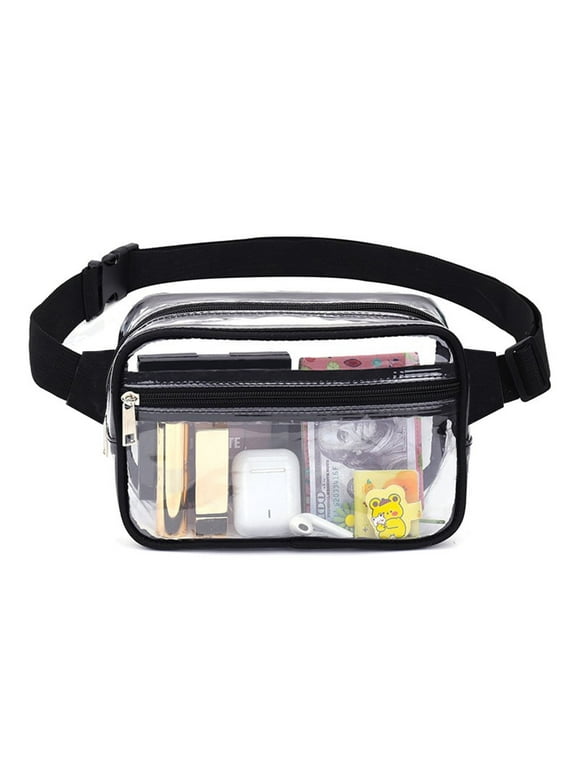 JOWURY Clear Fanny Pack - Clear Fanny Pack Stadium Approved Clear Bag for Stadium Events  Suitable for Men and Women Sports Events   Concerts Activities  Beaches Black