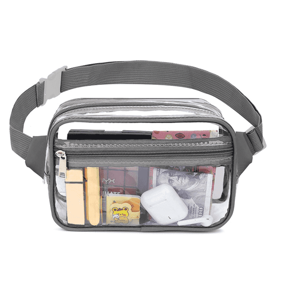 JOWURY Clear Fanny Pack - Clear Fanny Pack Stadium Approved Clear Bag for Stadium Events  Suitable for Men and Women Sports Events   Concerts Activities  Beaches Grey