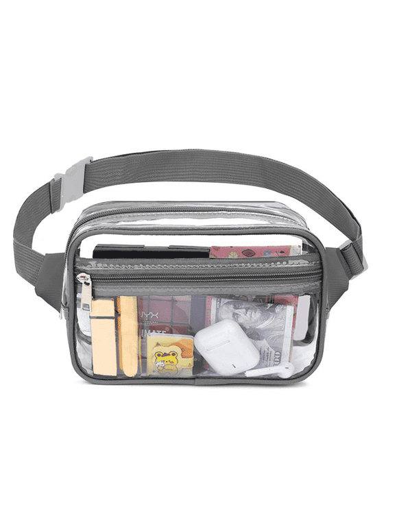 Clear Fanny Pack - Clear Fanny Pack Stadium Approved Clear Bag for Stadium Events Suitable for Men and Women Sports Events Concerts Activities Beaches Grey