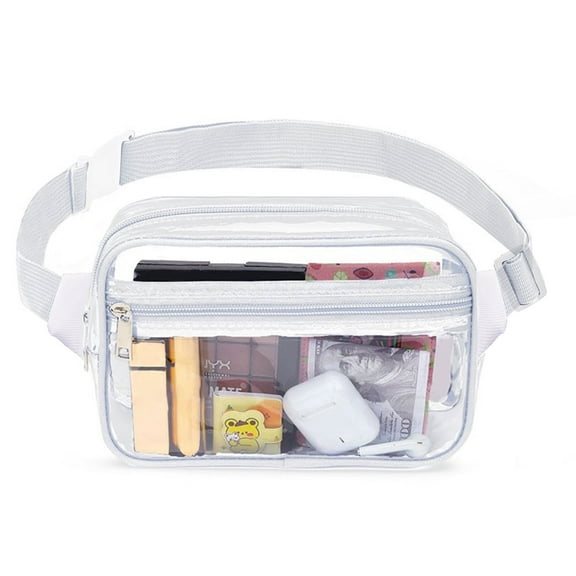 JOWURY Clear Fanny Pack - Clear Fanny Pack Stadium Approved Clear Bag for Stadium Events  Suitable for Men and Women Sports Events   Concerts Activities  Beaches White