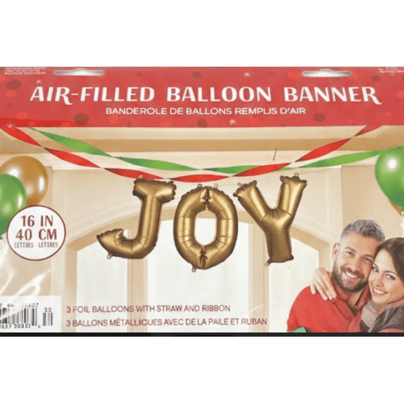 JOY Air-Filled Balloon Banner Gold Foil JOY Letter Decoration, 16-Inch