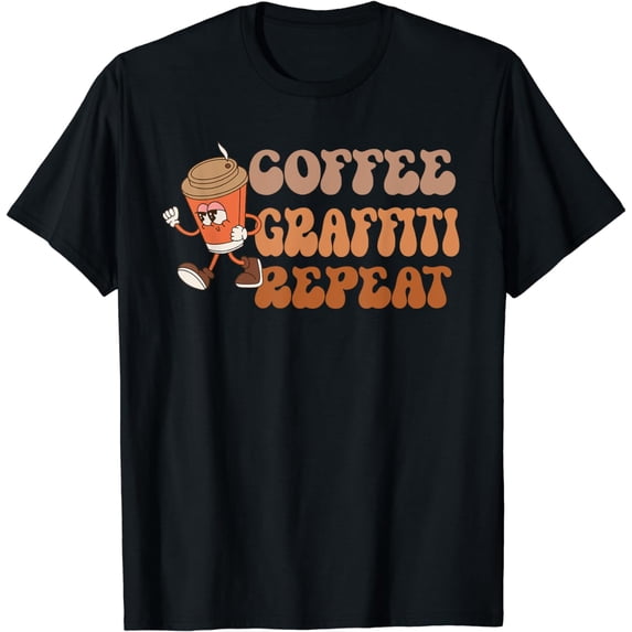 JOY Coffee Graffiti Repeat, funny Groovy Coffee Lovers Graffiti T-Shirt