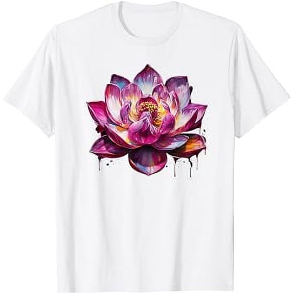 JOY Colorful Lotus Funny Graffiti Trendy Cute Flower Fashion T-Shirt