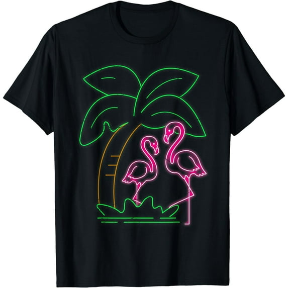 JOY Exotic Bird Flamingos Tropical Animal Palm Tree Flamingo T-Shirt