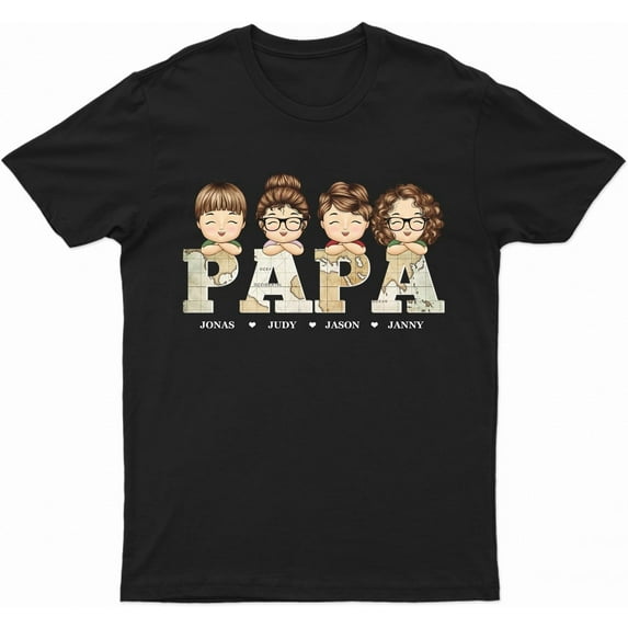 JOY Gifts for Dad - Personalized T Shirt - Birthday, Loving Gift for Dad, Father, Papa, Grandpa, Grandfather - Vintage Map Papa Black