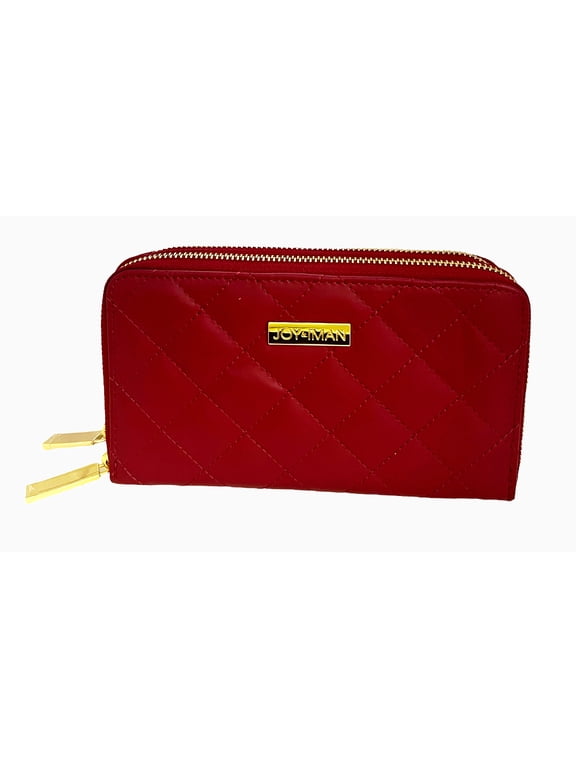 Leather Quilted Wallet with 2 Wrap-Around Zippers RFID ~ Burgundy
