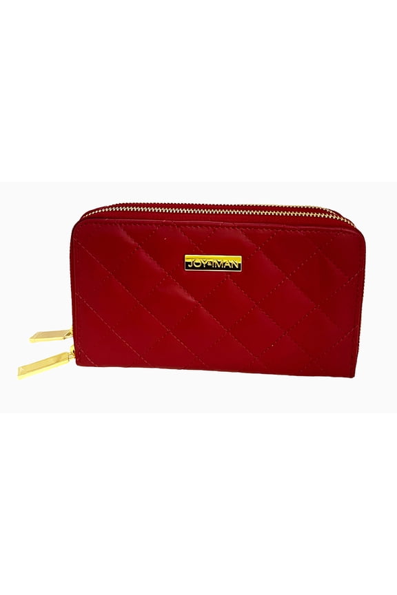 Leather Quilted Wallet with 2 Wrap-Around Zippers RFID ~ Burgundy