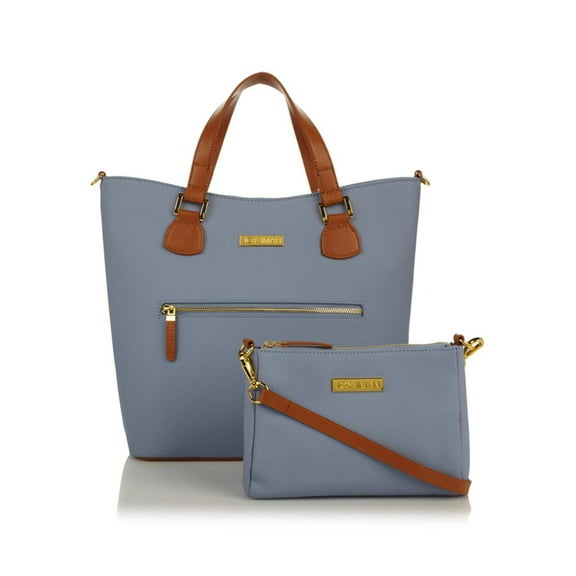 JOY & IMAN Leather Solid Print Tote Bag with Crossbody Bag, Periwinkle Blue, 2-Piece