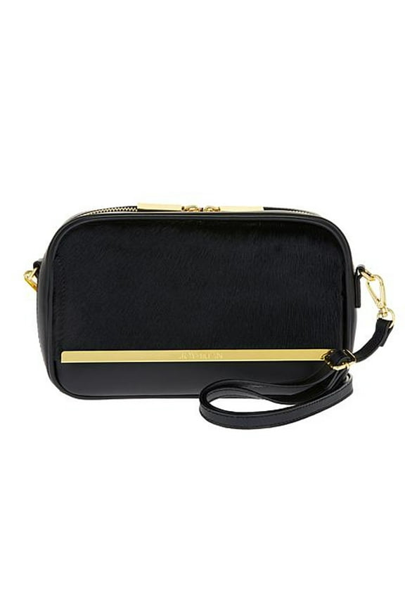 Luxe Leather & Calf Hair Crossbody Bag with RFID ~ Black