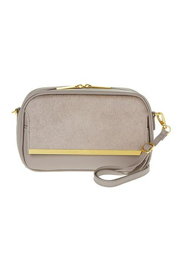 Luxe Leather & Calf Hair Crossbody Bag with RFID ~ Taupe