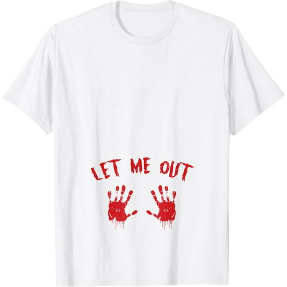 JOY Let Me Out Bloody Hand Print Pregnant Halloween Costume T-Shirt